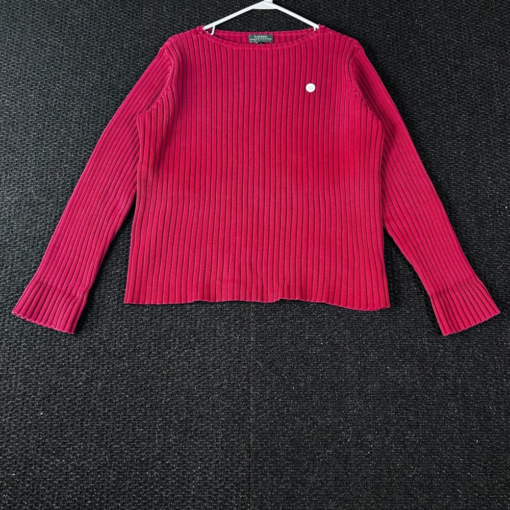 Lauren Ralph Lauren Women Ribbed Knit Boat Neck‎ Long Sleeve Sweater Crimson Red